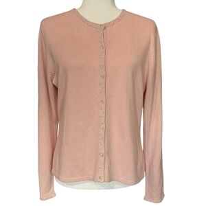 Pendleton Pink Sequence Beaded Cardigan Sweater Silk Cashmere Small